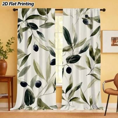 2 szt. zasłon z nadrukiem w gałązkę oliwną, kieszeń na drążek, ochrona prywatności, płaski nadruk, idealne do sypialni, salonów, łazienek i kuchni. Zasłony z kieszenią na drążek są szybkie w montażu i łatwe do prania w pralce, co czyni je idealnym wyborem do dekoracji domu i na święta.