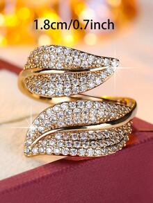 1件奢华双叶全镶钻开口戒指，优雅时尚全镶锆石壁龛设计百搭配饰 - 開口戒指 - 查看 3