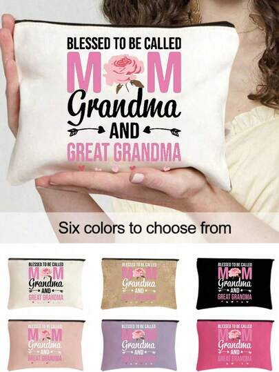 妈妈、奶奶、曾祖母帆布化妆包 - 母亲节礼物，送给奶奶的礼物，可重复使用的化妆包旅行洗漱包，母亲节主题收纳包 - 送给妈妈、奶奶、妻子的理想礼物，非常适合母亲节、生日、周年纪念日，轻便耐用，便携式化妆品收纳包，可存放化妆品、护肤品、文具和旅行必备品