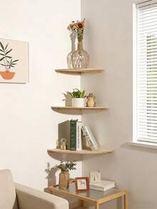1pc/3pcs Set Corner Wall Shelf, Floating Corner Wall Shelf, Corner Storage Rack, Corner Shelf Bracket, Shelves And Storage Rack, Wooden Edge Floating Shelf, Rustic Style Wooden Wall Mounted Storage Display Rack, Suitable For Living Room, Bedroom, Bathroom, Kitchen, Room Decor, Garden Decor, Wedding Decor, Home Decor - Wood Color - View 3