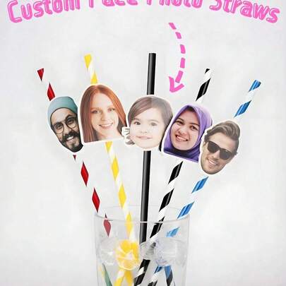 1/20pcs Personalized Photo Straws - Customized Face Cut Photo With Straw And Holder - Suitable For Hen Party, Bachelor Party, Birthday Party And Other Multipurpose Decorations, Mildew-Resistant And Reusable, Personalized Birthday Photo Straws, Bachelor Party Straws, Fun Photo Decor, Bachelorette Party Favors, Personalized Gifts, Fun Photo Decorations