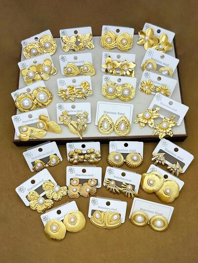 Bộ khuyên tai ngọc trai đa chức năng bằng thép không gỉ 304, khuyên tai nhiều chi tiết không đều, tinh tế và thanh lịch, phù hợp làm phụ kiện hàng ngày cho phụ nữ, món quà lý tưởng cho Lễ Phục Sinh, Ngày của Mẹ, Ngày Valentine.