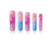 Long, Curved Nail Tips In A Sweet And Cool Blue Color Scheme With Cute Flowers-A Simple And Stylish Wearable Nail Extension, Perfect As A Gift For Parties. - Thế chiến thứ 26 - Xem 5