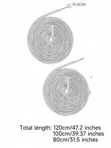 2条120厘米奢华水钻鞋带，圆形水钻鞋带/帽带，时尚闪亮，水晶抽绳运动鞋带，运动鞋 - 白色 - 查看 5