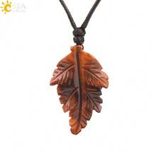 1pc Natural Stone Leaves Pendant Necklace For Women Healing Hand Carved Crystal Necklaces Man Jewelry Halloween Gift H246 - Necklace - View 14