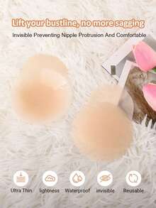 1对实心提拉胸贴，薄款提升乳沟，隐形乳贴，适合搭配婚纱、泳装、连衣裙 - 彩色 - 查看 2