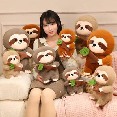 可爱柔软的毛绒树懒玩偶，卡通树懒毛绒玩具抱枕，新年、生日派对、儿童节的精美礼物，家居装饰