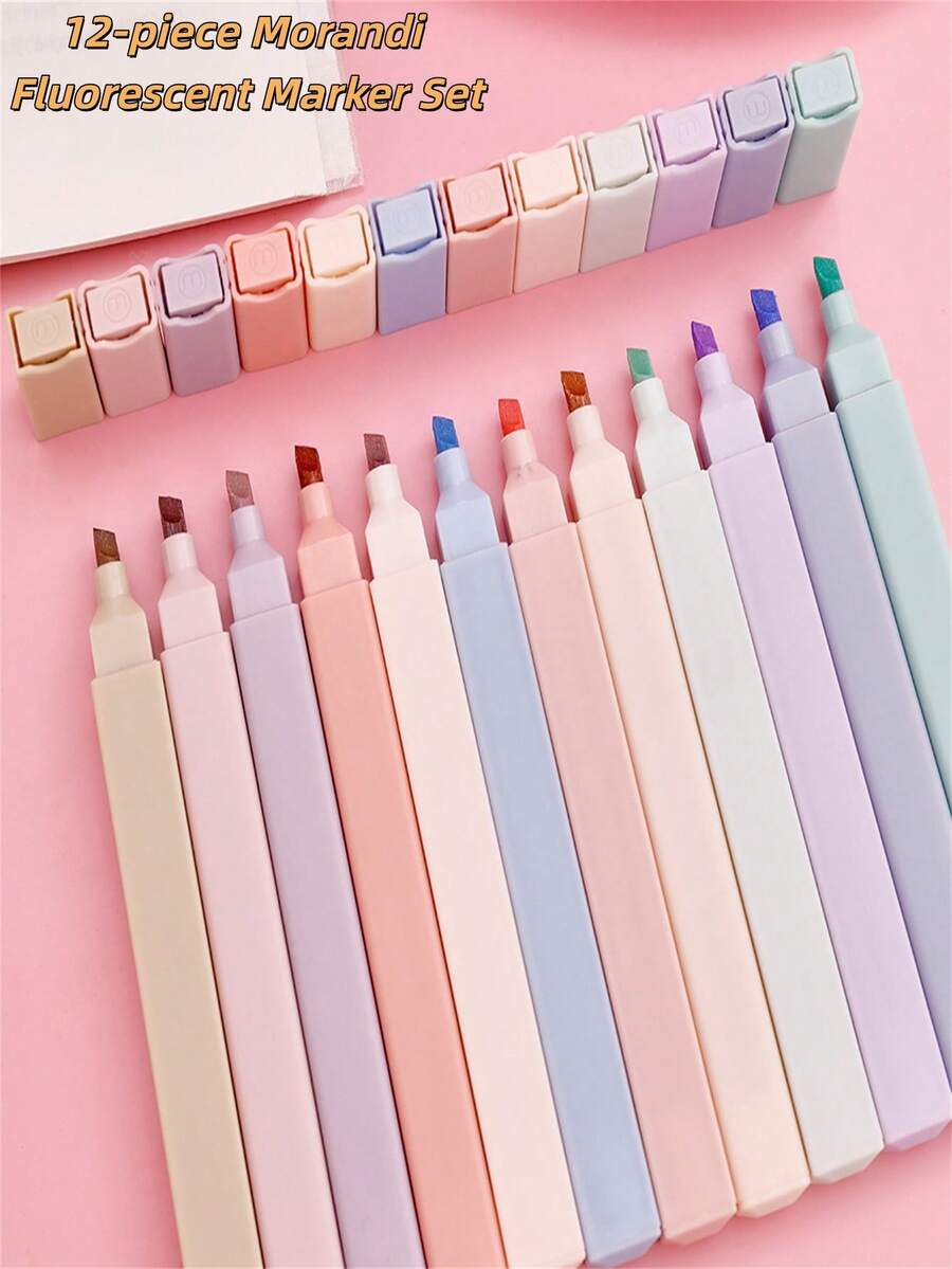 Bộ 6 hoặc 12 bút dạ quang Morandi Retro, đầu bút mềm, thích hợp cho học sinh vẽ nguệch ngoạc và đánh dấu trong học kỳ mới. - Nhiều màu - Xem 1