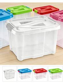 Hộp đựng đồ đa năng dung tích lớn được nâng cấp, có nắp đậy, hộp đựng đồ dày dặn 30L có khóa cài và tay cầm, hộp đựng quần áo kín chống ẩm có nắp đậy, màu sắc được giao ngẫu nhiên. - Xem 9