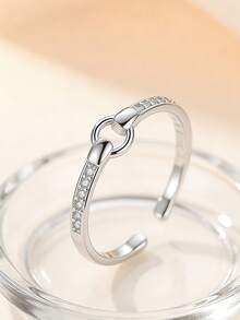 1 Stück S925 Sterling Silber Geometrischer Kreis Ring, minimalistischer, personalisierter, zarter, eleganter, verstellbarer, vielseitiger Ring, geeignet für den täglichen Gebrauch von Frauen, Partys, Verlobungen und andere Anlässe als Geschenk - Runden - Übersicht 3