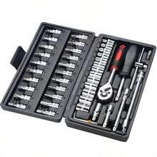 A Professional Automotive Repair Toolbox With 46 Pieces: Portable, And Easy-To-Use Ratchet Wrench Set - Suitable For Automotive, Marine, Motorcycle Repairs, Home Industrial Maintenance - Includes Carrying Case. - A - View 6