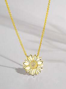 1pc S925 Sterling Silver Daisy Pendant Necklace, Sweet Fresh Personalized Delicate Floral Choker Necklace, Versatile Accessory For Women's Daily And Party Wear, Mother's Day Gift - Daisy - View 4