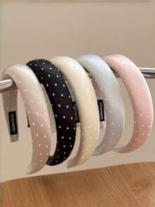 1pc Girls' Minimalist Versatile Satin Polka Dot Top Knot Headband - Hairband - View 2