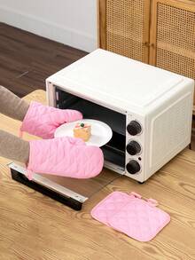 2pcs/4pcs Set Pink Oven Mitts And Pot Holders, Double-Sided Rhombus Pattern, Washable Kitchen Baking Cooking Heat Resistant Gloves And Pads, Microwave Mat Set - View 7