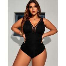 Plus Size Swimsuit For Women - Ribbed Tummy Control Bathing Suit V Neck Ruched One Piece Swimwear; Comfortable & Flattering Fit For Curves; Summer Beach Pool - Multicolor 1551 - View 2