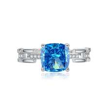 1pc Assorted‑Shades Cushion Cut Pink Gemstone Statement Ring, Halo Paved Side Stones High‑Carbon Crystal Band, Elegant Dainty Daily Wedding Engagement Jewelry - 海藍色 - 查看 11