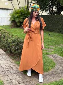 Women's Elegant And Comfortable Wrap Dress - Campaign - 淺棕色直髮 - 查看 3