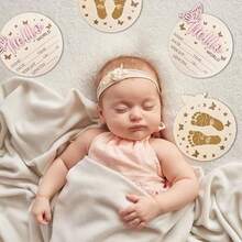 1 pieza Placa de anuncio de nacimiento de madera de doble cara, placa conmemorativa creativa, tarjeta de nombre de madera, adecuada para nuevos padres y adolescentes, gran regalo para madres embarazadas, bienvenida de recién nacidos, props de fotografía, regalo de bautizo, baby shower - color madera - Ver 4