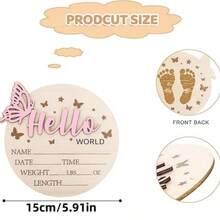 1 pieza Placa de anuncio de nacimiento de madera de doble cara, placa conmemorativa creativa, tarjeta de nombre de madera, adecuada para nuevos padres y adolescentes, gran regalo para madres embarazadas, bienvenida de recién nacidos, props de fotografía, regalo de bautizo, baby shower - color madera - Ver 5