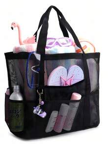 Mesh Beach Bag - Anti-Sand Swimming Pool Tote Bag, Extra Large Capacity Family Foldable Lightweight Swimming Pool Cruise Essential, With Zipper, Suitable For Commuting, Outdoor, Travel, Camping, Vacation, School, Dormitory - Multicolor - View 4