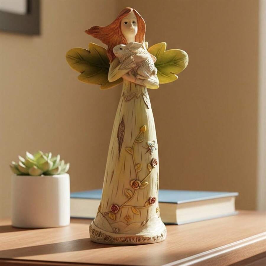 Healing Angel Hugging Rabbit Statue Garden Sculpture Courtyard Decoration Creative Fairy Resin Figurines For Yard Lawn - Multicolor - View 1