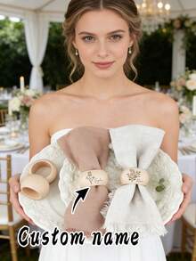 1个定制木质餐巾环，乡村风格餐巾架装饰，圆形餐巾环，适用于婚礼季、感恩节、节日、婚宴、优雅派对装饰，木质材质，非常适合生日、节日、特殊场合、婚礼季餐巾环、母亲节餐巾环 - 彩色 - 查看 5