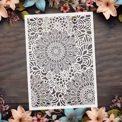 Reusable Mandala Flower Stencils, Suitable For DIY Wall Art, Scrapbooking And Embossing - Durable PET Plastic, Easy To Use 11.7 Inch X 8.3 Inch Template