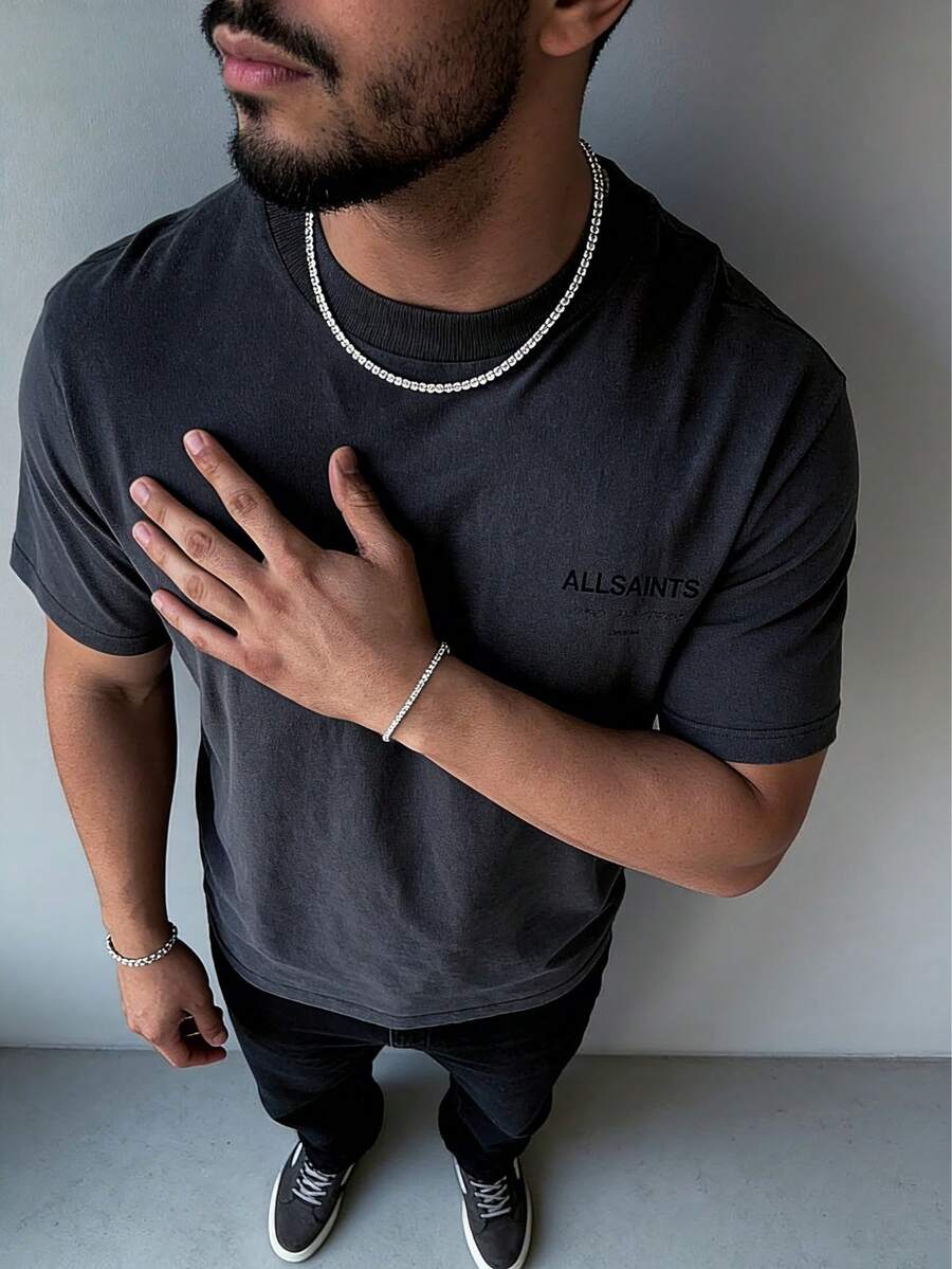 1pc 4mm Tennis Chain, Zinc Alloy Multi-Layer Chain Necklace For Men, Rock Hip Hop Rap Style, Classic Design Ensures Versatility And Practicality, Presents Unparalleled Brilliant Luster, Suitable As Friend Gathering, Birthday, Party Gift