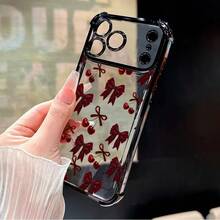 Cherry Bows Pattern Transparent Phone Case, Full Coverage Four-Corner Anti-Drop Cover For IPhone 11 12 13 14 15 16 17 Air Pro Max Plus - 藍色 - 查看 6