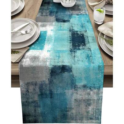 Khăn trải bàn màu xanh xám trừu tượng, tranh nghệ thuật trang trí cho nhà bếp, bàn cà phê, phòng ăn gia đình, tiệc tùng ngày lễ, sự kiện cưới hỏi.