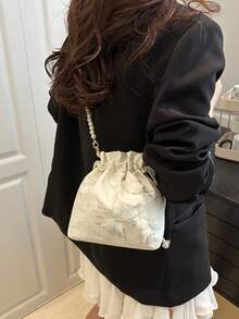 Faux Pearl Mini Bucket Bag, Casual & Crossbody Bag - White - View 3