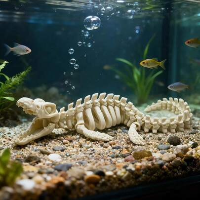 Mô hình xương cá sấu chính xác dùng để trang trí bể cá - Mô hình xương khủng long cỡ lớn, mô hình hộp sọ cá sấu sống động như thật, thích hợp để trang trí bàn làm việc, có vây và đuôi màu trắng, xương cá sấu có khớp cử động được, thích hợp để trang trí bể cá, trưng bày bò sát biển, quà tặng theo chủ đề cổ sinh vật học, lý tưởng cho các nhà sưu tập và những người đam mê bể cá.