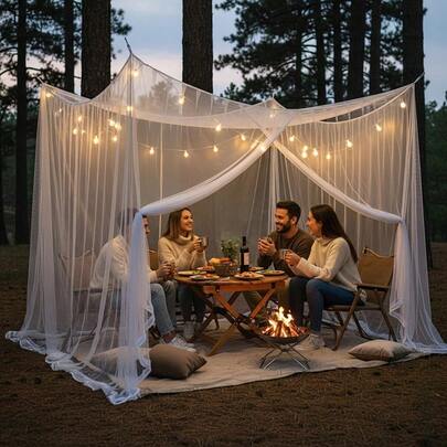 Màn chống muỗi bằng lưới polyester nhẹ, tán màn bán trong suốt, dễ lắp đặt, thích hợp cho cắm trại, ký túc xá - Khung màu trắng, phù hợp cho giường và sử dụng ngoài trời.