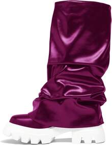Women's Platform Round Toe Mid Calf Boots With Chunky Heel - M-fuchsia - 查看 2