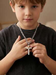 1 Stück drehbarer Kreuz-Anhänger Halskette aus Edelstahl Figarokette, für Kinder Jungen Mädchen Straßenparty Sport Schmuck für religiöse christliche Accessoires Himmelfahrtsgeschenk - Kreuzkette - Übersicht 4