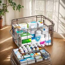 1pc Large Capacity Storage Box With Sturdy Handle And Secure Lid - Multi-Layered Plastic Pill Organizer For Household, Travel & Office, Designed With Plastic For Easy Viewing - Gray - 查看 8