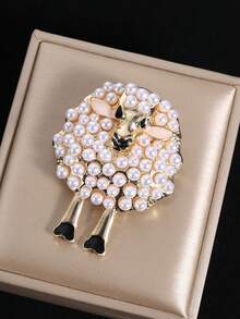 1pc Fashion Alloy Sheep Brooch With Faux Pearl Decor, Suitable For Women's Holiday Party Outfit, Jacket Accessory, Party Decoration, Women's Gift, Decorative Jewelry. Made Of Elegant Metal Material With Refined Craftsmanship And Unique Design. Suitable As Gift For Birthday, Back To School Season, Mother's Day For Friends Or Mother. - Multicolor - View 1