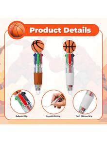 8 pezzi/set Mini penne a a forma di pallone da basket, gadget per feste a tema basket in colori assortiti, penne a grandi e divertenti 4-in-1 ad alta capacità, regali di compleanno, forniture per insegnanti, regali di laurea, bomboniere per matrimoni - Basket - Visualizzare 8