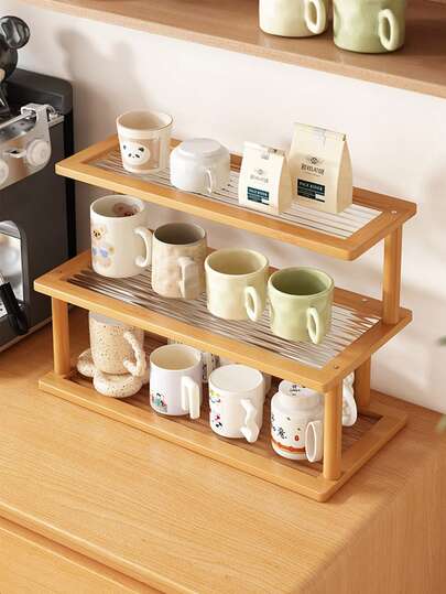 1 chiếc kệ đựng đồ bằng tre chất lượng cao - Kệ sách và giá để cốc kiểu mây, thích hợp cho phòng khách, phòng trà, nhà bếp, v.v.; Có thể đựng các vật dụng linh tinh và đồ vật nhỏ; Chất liệu bền; Thiết kế tiết kiệm không gian; Kệ đứng độc lập; Giá để cốc trà; Kệ trưng bày; Giá để cốc cà phê và ly nước.