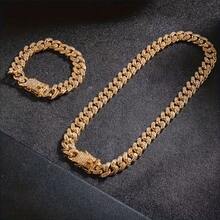 2 Pieces Hip Hop Cuban Chain Necklace & Bracelet Jewelry Set With Shining Rhinestones For Men & Women Party Favors - 嘻哈風格 - 查看 3