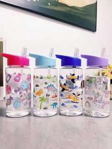 1pc 500ml Children's Water Bottle, Student Water Cup, Cute Gift For Girls And Boys, Best Present, Straw Cup, Suitable For Outdoor, School, Campus, Sports, Back To School, Graduation Season, Portable Cup - Multicolor - View 2