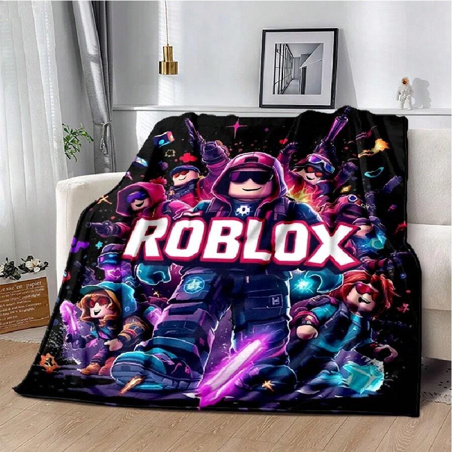3D Cartoon R-Robloxs Game Flannel Blanket Soft Warm Throw Blanket For Bedroom Living Room Bed Travel Camping Picnic Gift.Jpg - trắng - Xem 1