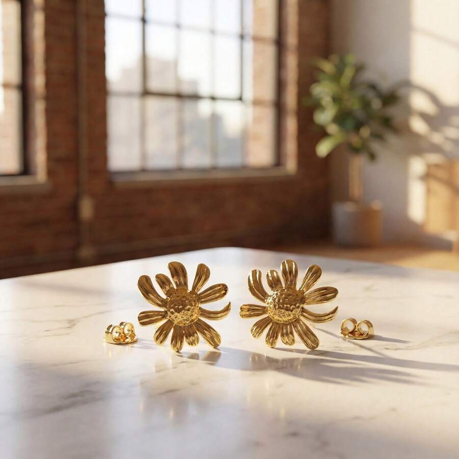 Stainless Steel Sunflower Shaped Earrings For Women, Suitable For Daily Wear, Parties, Festivals As Gifts, Also Can Be Worn As Summer/Beach/Ocean Themed Accessories - Multicolor - View 1