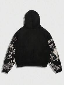 Street Life Spring Casual Graphic Men'S Autumn Street Letter & Cartoon Character Print Zip Front Drawstring Hoodie Sweatshirt, Winter - 咖啡棕 - 查看 8