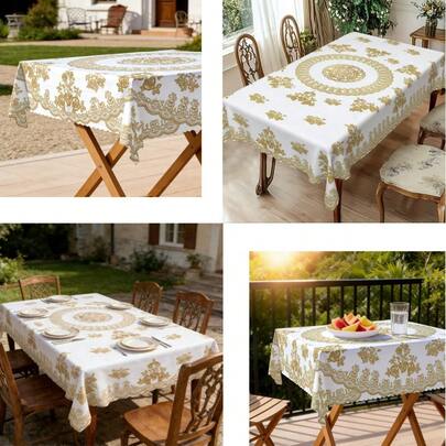 1 chiếc khăn trải bàn kiểu cổ điển màu vàng, chất liệu polyester in họa tiết, thích hợp trang trí đám cưới, dã ngoại ngoài trời, tiệc lễ, cắm trại, tiệc sinh nhật, tiệc tối và trang trí nhà bếp/phòng ăn.