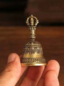 1pc Handcrafted Bronze Bell | Handheld Rattle With Striker Handle, Exquisite Craftsmanship, Soothing Healing Sound, Suitable For Church, Wedding, School And Festival Occasions - Multicolor - View 2