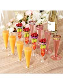 Bộ 5/10/20/25/40/50/100 chiếc, ly sâm panh thủy tinh trong suốt viền vàng, dung tích 4.5 oz, có thể tái sử dụng, bền và sang trọng, thích hợp cho đám cưới, tiệc cocktail, lễ hội, Giáng sinh và Năm mới. - Xem 10