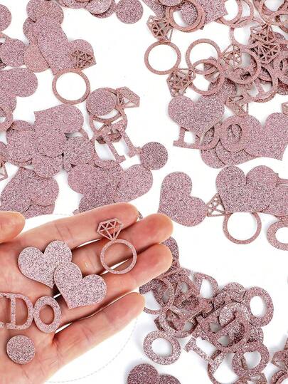 100Pcs/Pack Wedding Table Confetti, Glitter Heart Diamond Ring Round Confetti Holographic Table Centerpiece For Bachelorette Bridal Shower Engagement Decoration, Proposal, Wedding Decor.