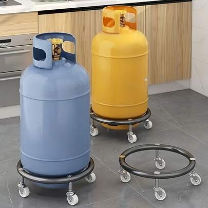 1 pieza Carrito portátil para cilindro de gas con estante de almacenamiento, ruedas giratorias de 360° para una fácil movilidad, construcción reforzada y engrosada con rodamientos de bolas de doble capa incorporados, herramienta de transporte de estilo de cilindro de gas, carrito de transporte de uso pesado, para el transporte de cilindros de propano y gas, estante de almacenamiento de cocina para cilindros de gas, base móvil con estante fijo para soporte de cilindro de gas