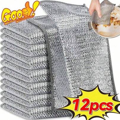 4/10/12/20/30/50/100PCS Silver Mesh Metal Wire Cleaning Cloths, Durable Stainless Steel 20*20cm Square Non-Scratch Stain Removal Towels For Kitchen Dishwashing & Pot Scrubbing Home Use